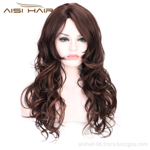 High Temperature Hair Body Wave Mixed Brown Long Wig Synthetic Wig For Black White Women Party Fashion Cosplay Wigs